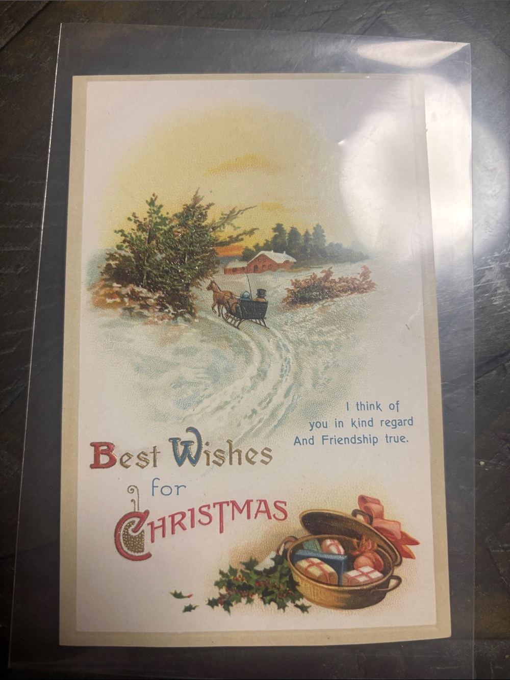 Vintage Christmas Greeting Card - Winter Sleigh Scene